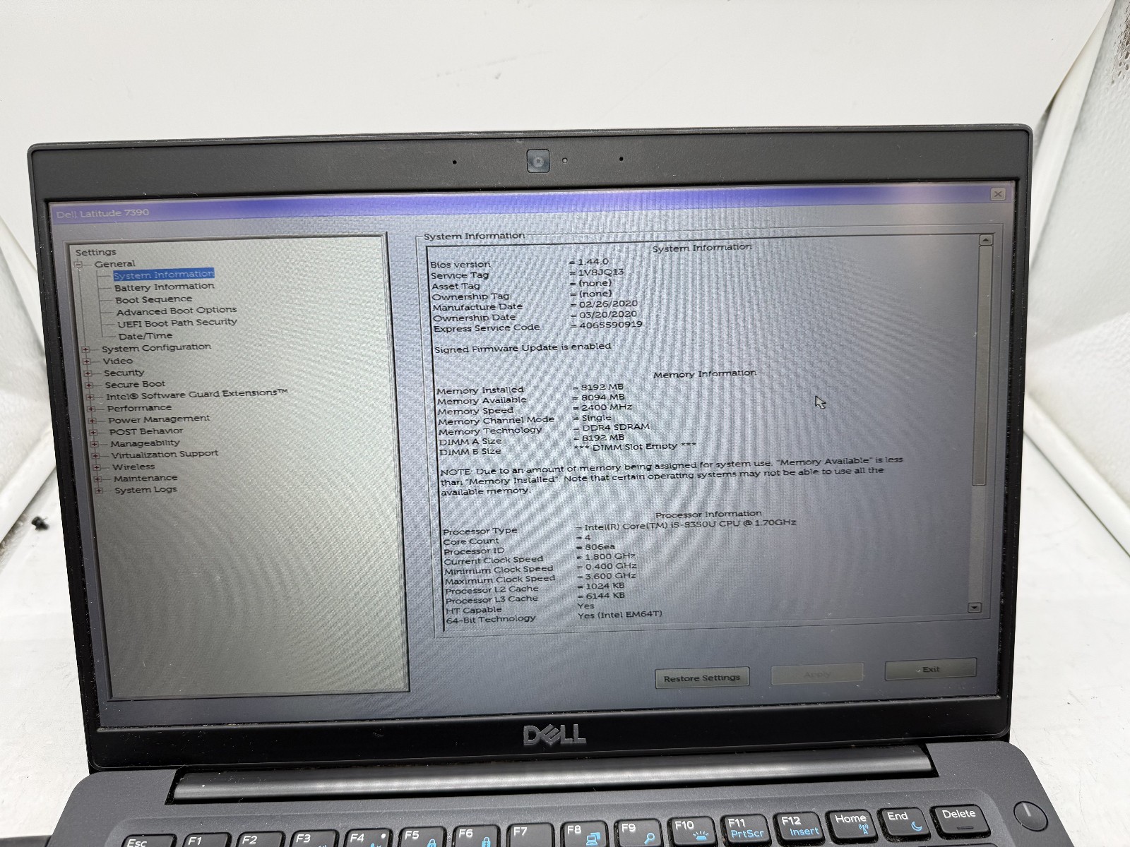 Dell Latitude 7390 i5-8350U 8GB RAM 256GB SSD (READ)