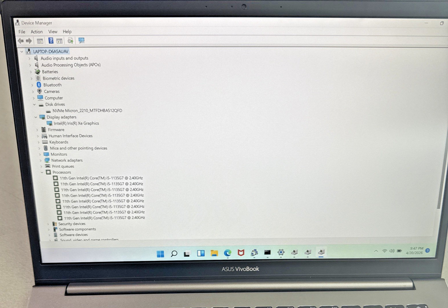 ASUS VivoBook S14 S433 Laptop 14” FHD CORE i5-1135G7 8GB RAM 512GB SSD W11 HOME