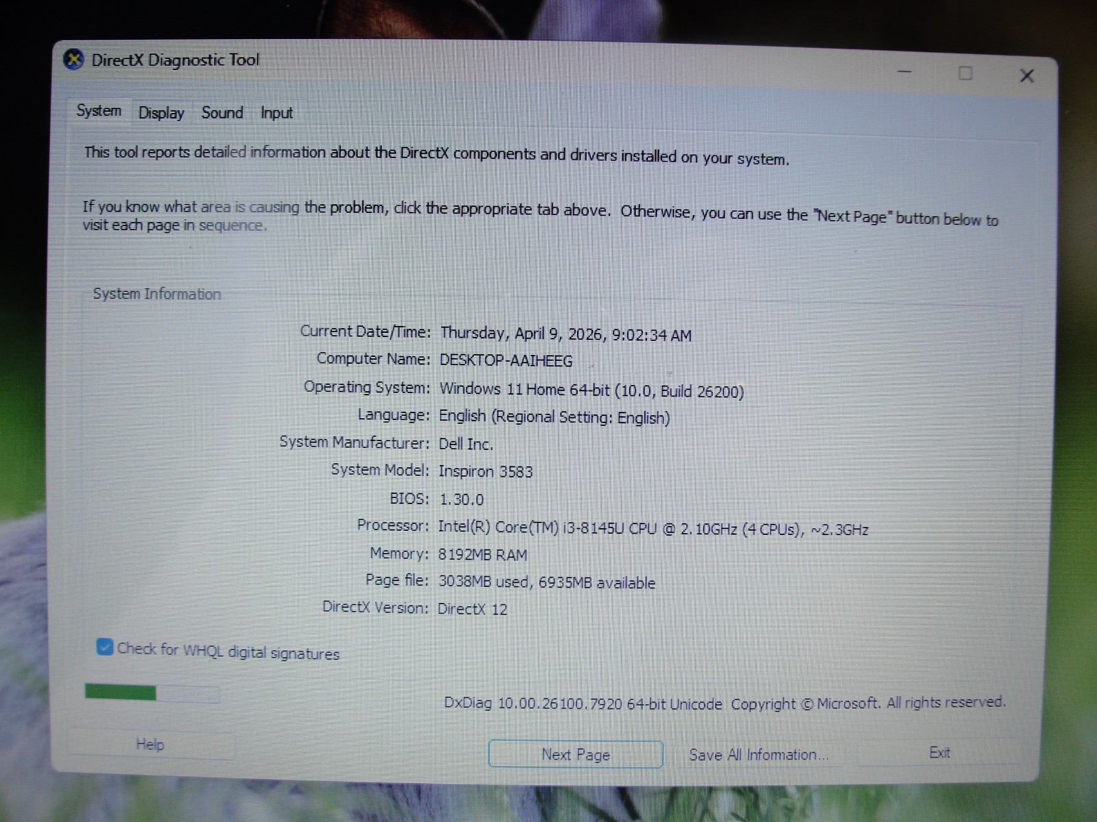 Dell Inspiron 3583 15.6″ Touch Intel Core i3-8145U 1.7GHz 8GB RAM 128GB SSD+PA