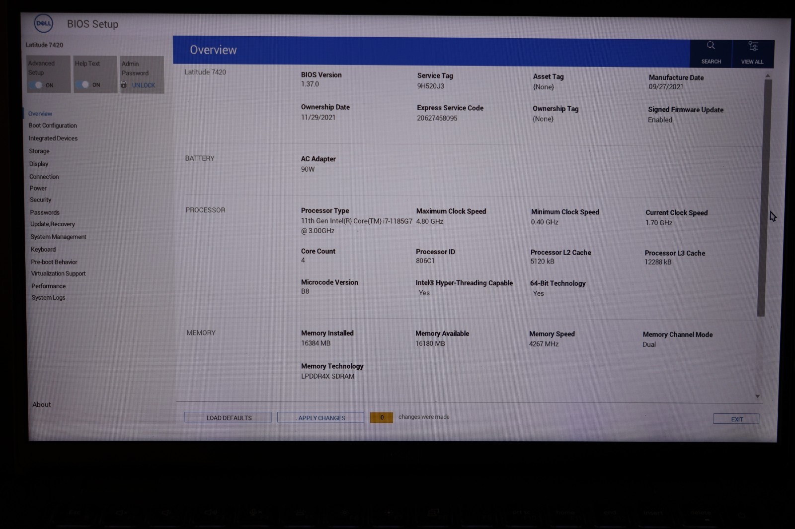 Dell Latitude 7420 i7-1185G7 16GB BIOS Locked No SSD No Battery Laptop