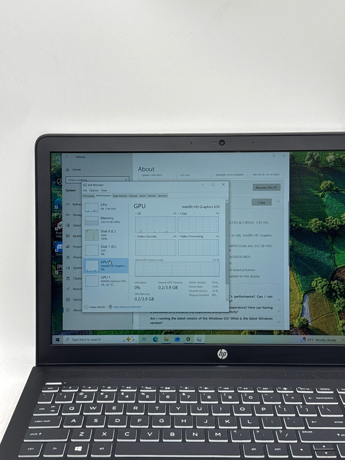 HP Pavilion Power Laptop i7-7700HQ 8GB RAM, 1 TB SSD, GTX 1050
