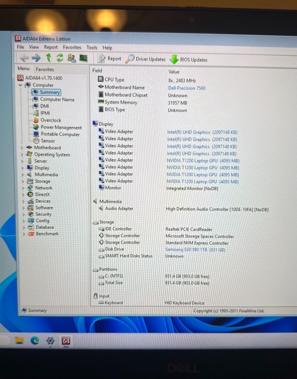 Dell Precision 7560 15.6″ FHD Touch i7-11850H | 32GB RAM | 1TB SSD NVIDIA T1200