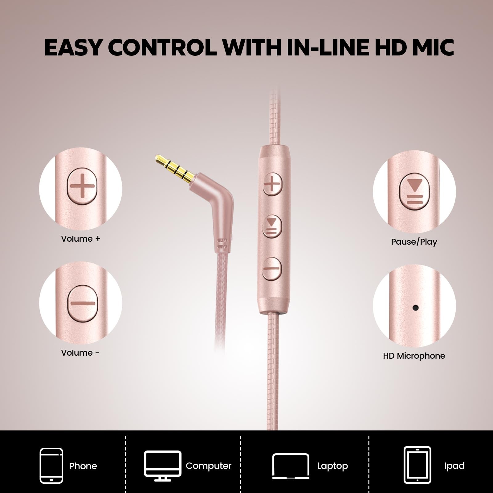 Cowyawn Over-Ear Wired Headphones w/Mic, Foldable, 3.5mm Jack, HD Stereo
