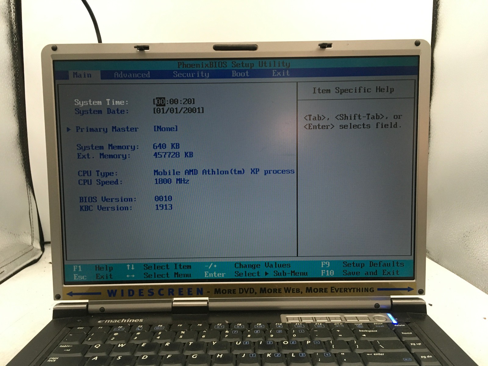 EMACHINES M5312 – BOOTS TO BIOS – AMD ATHLON X2 – 512MB RAM – 15″ – READ DESC-BB