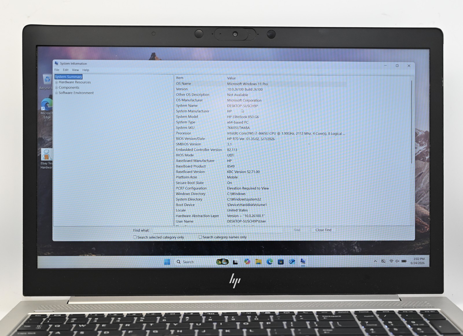 HP EliteBook 850 G6 i7-8665u 1.9GHz 16 GB RAM 128 GB SSD – Windows 11 Pro