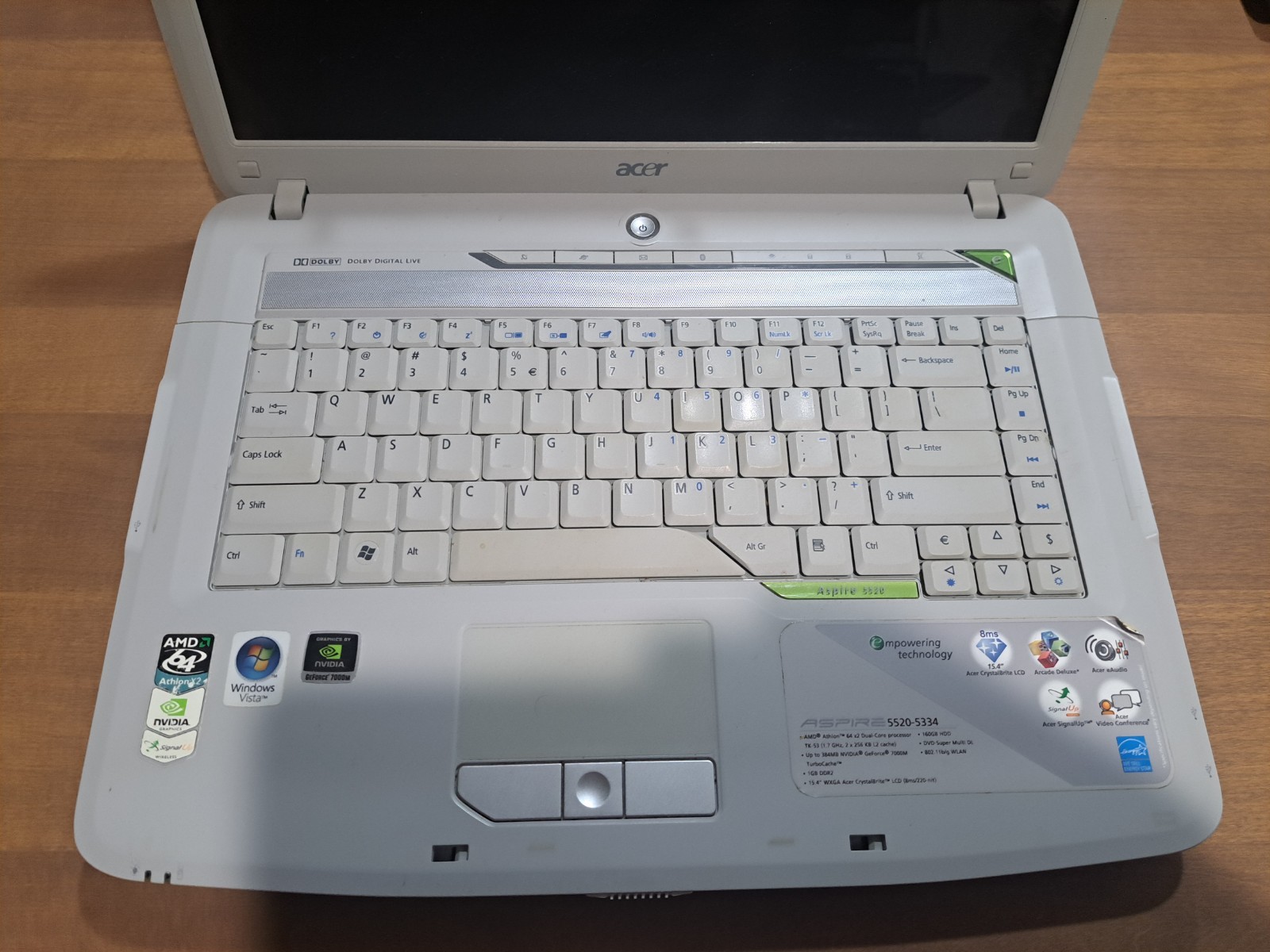Acer Aspire 5520-5334 AMD Turion 64 X2 TL-58 1.7GHz NO Ram or HDD