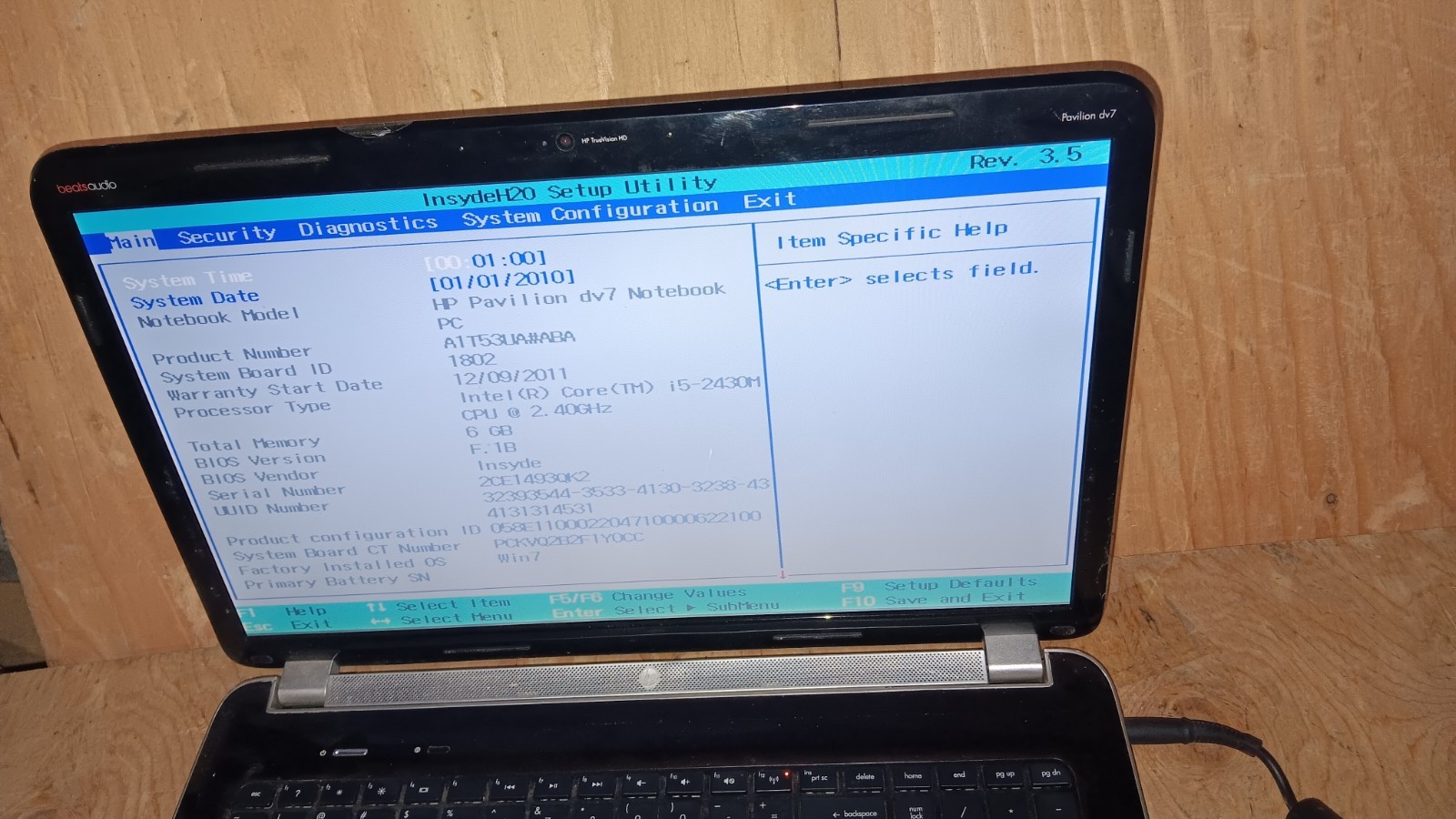 HP Pavilion DV7-6B55DX Laptop Intel core i5-2430M @2.40 GHz 17.3″ LCD Screen P/R