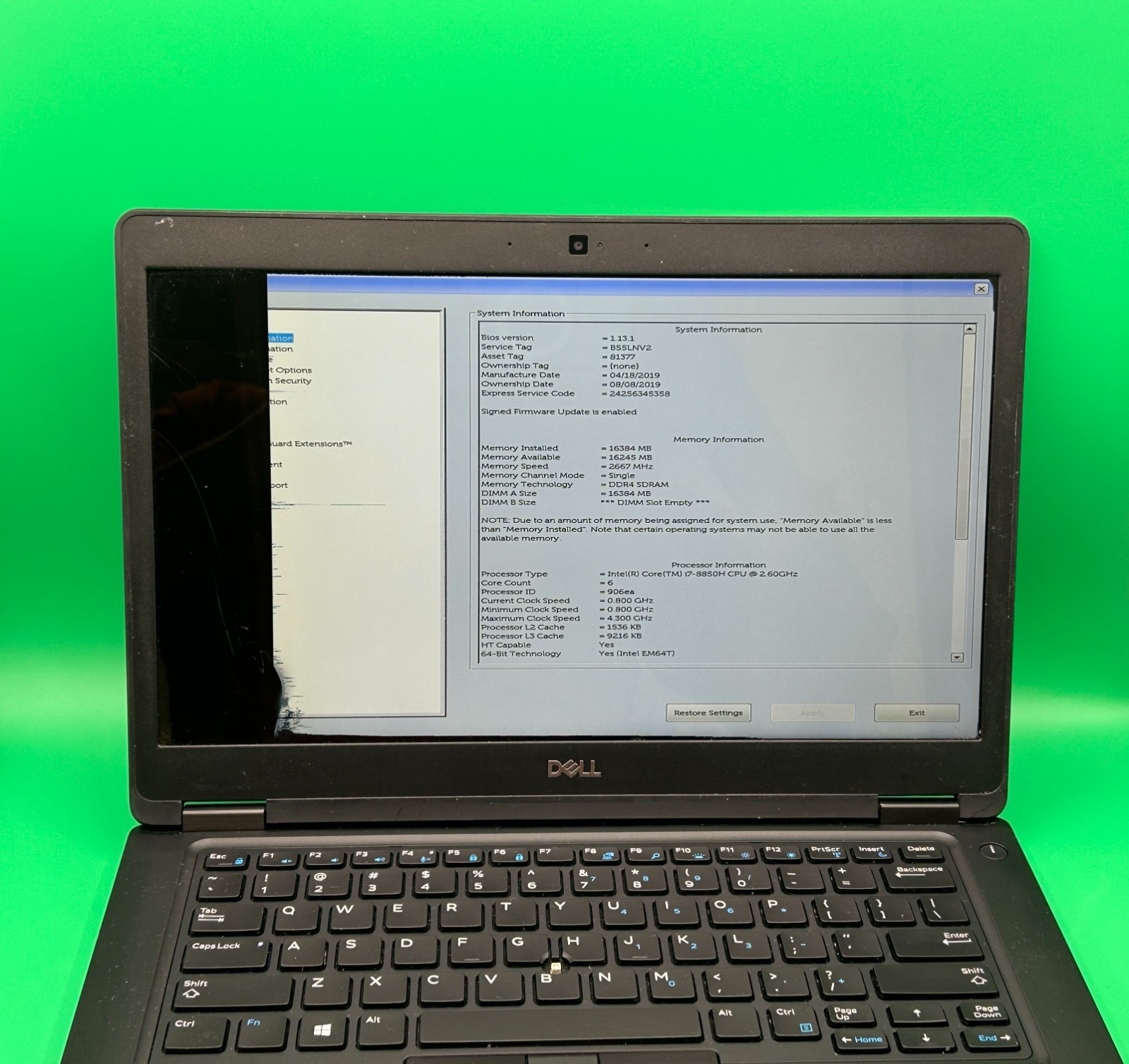 Dell Latitude 5491 14″ Laptop Intel i7-8850H 2.60GHz 16GB RAM Without Storage