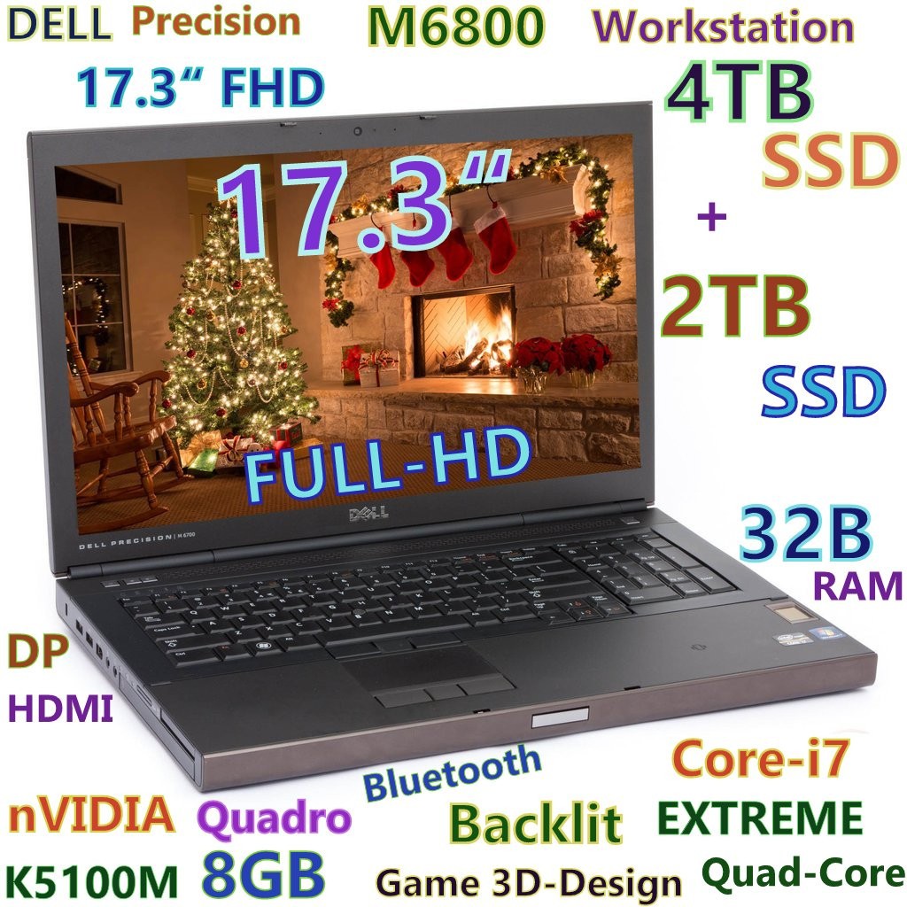 Workstation DELL M6800 i7-EXTREME 6TB SSD (4TB+2TB )DVDRW 32GB 17.3″ K5100M 8GB