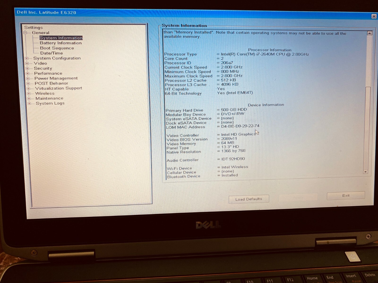 GENUINE DELL LATITUDE 6320 i7 2.8GHz RAM 2x2GB HDD 500GB ACTIVATED WINDOWS 10PRO