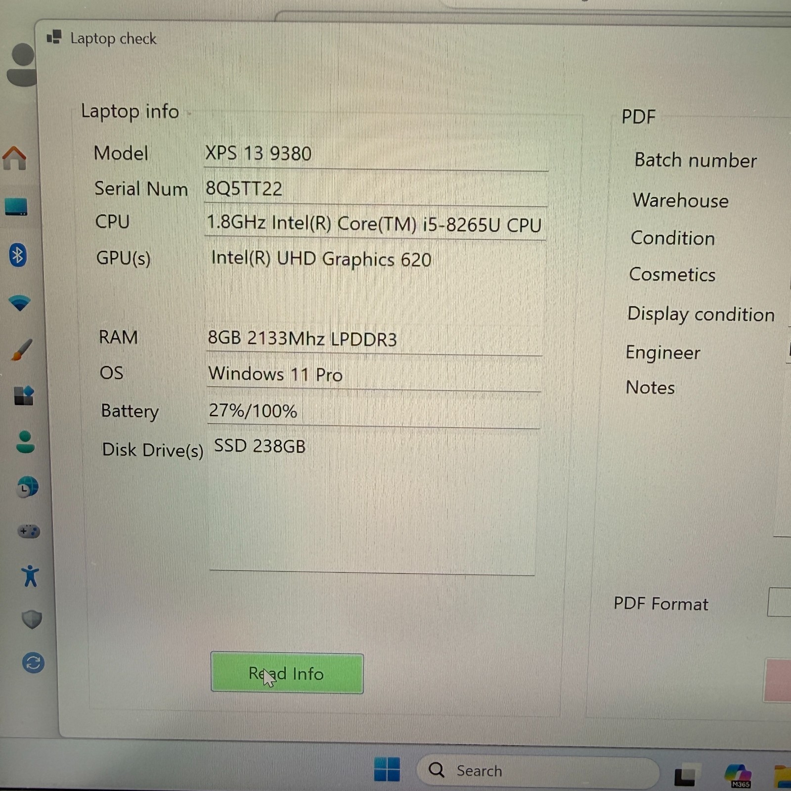Dell XPS 13-9380 13″ Laptop i5-8265U 8GB RAM 256SSD WIN 11 BKLIT WEBCAM with AC