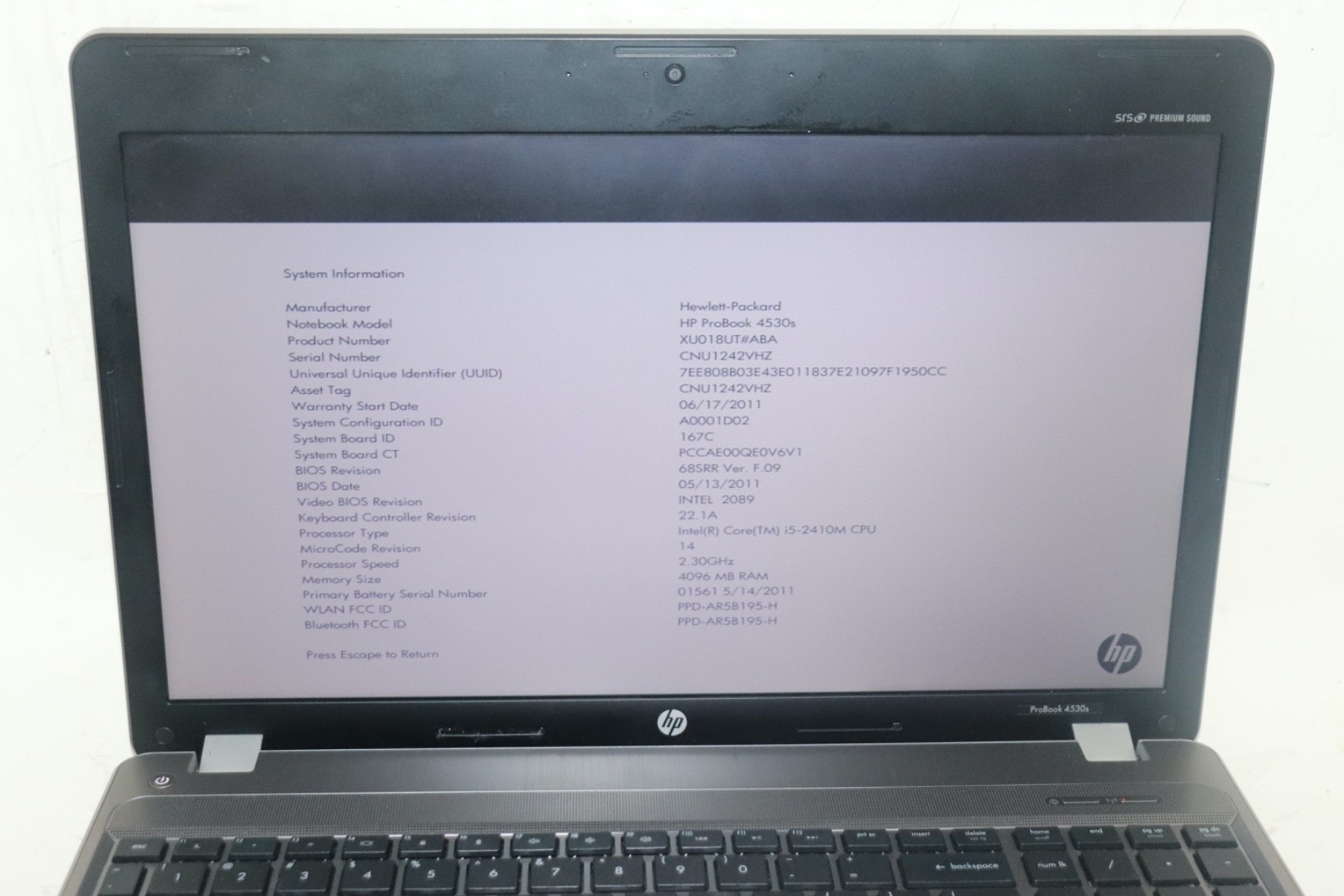 HP ProBook 4530s |Intel core i5@2.30 GHz|4GB RAM |500G HDD|WIN 7 Prof|Webcam