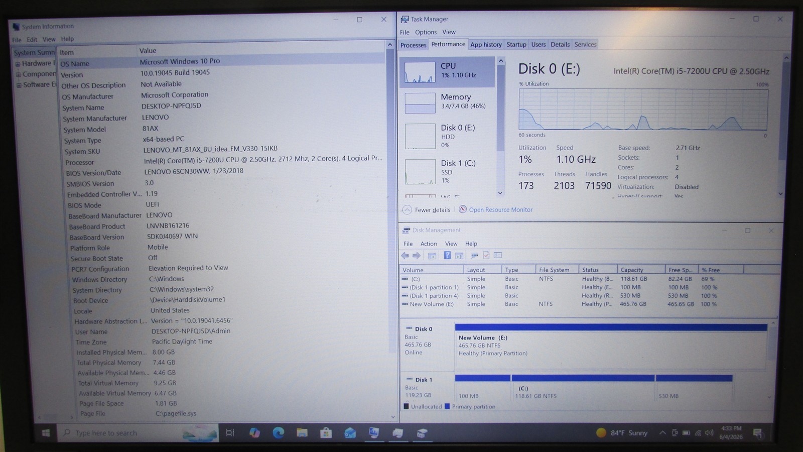 Lenovo V330-15IKB i5-7200U 2.5GHz 8GB RAM 128GB m.2 500GB HDD 14″ W10Pro COS DMG