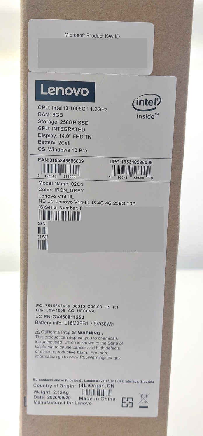 Lenovo 82C4 V14-IIL Intel i3-1005G1 1.2 GHz 8GB RAM 256 SSD 14″ FHD TN Win10 Pro