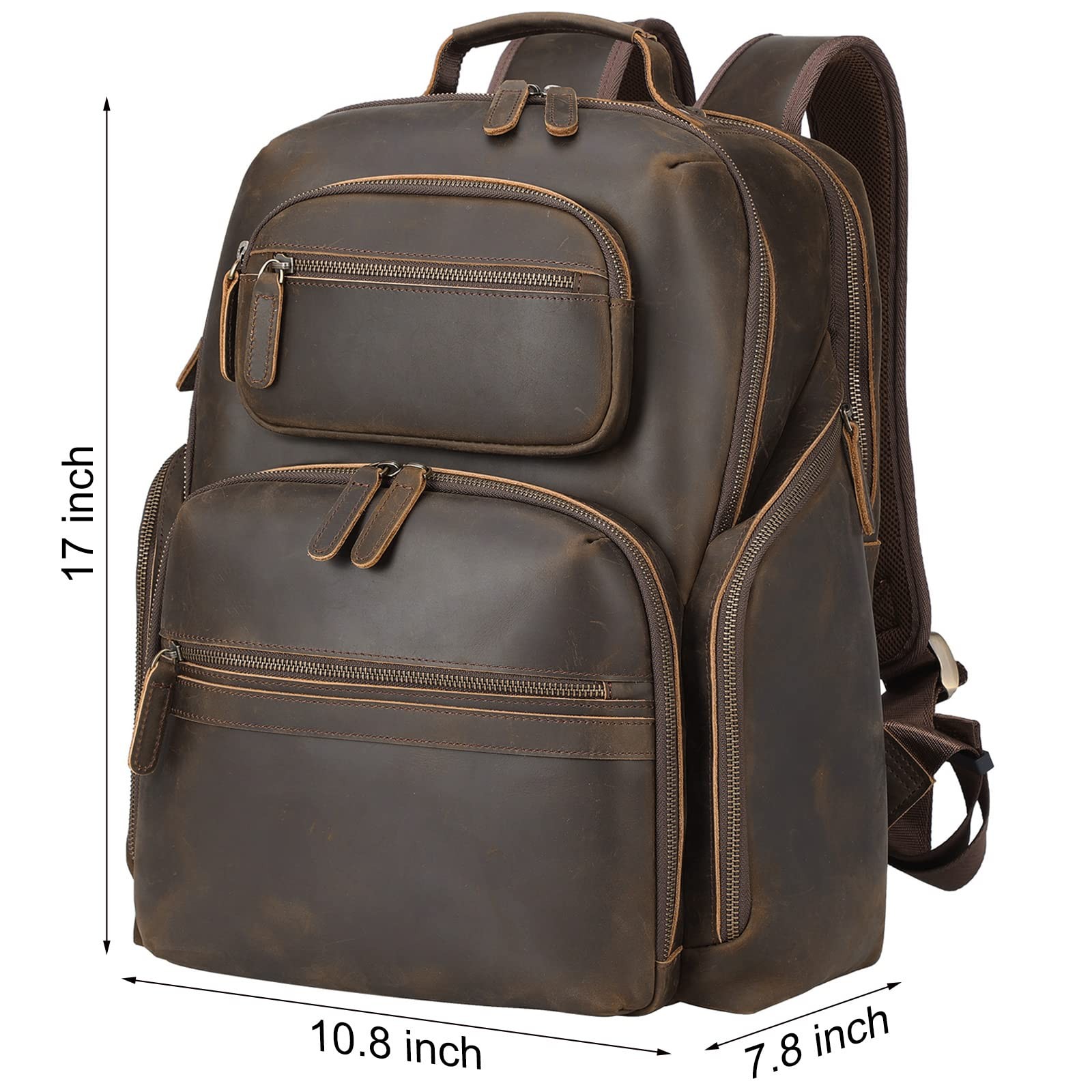 TIDING Men’s Vintage Leather 15.6″ Laptop Backpack Multi-Pocket Travel Rucksack