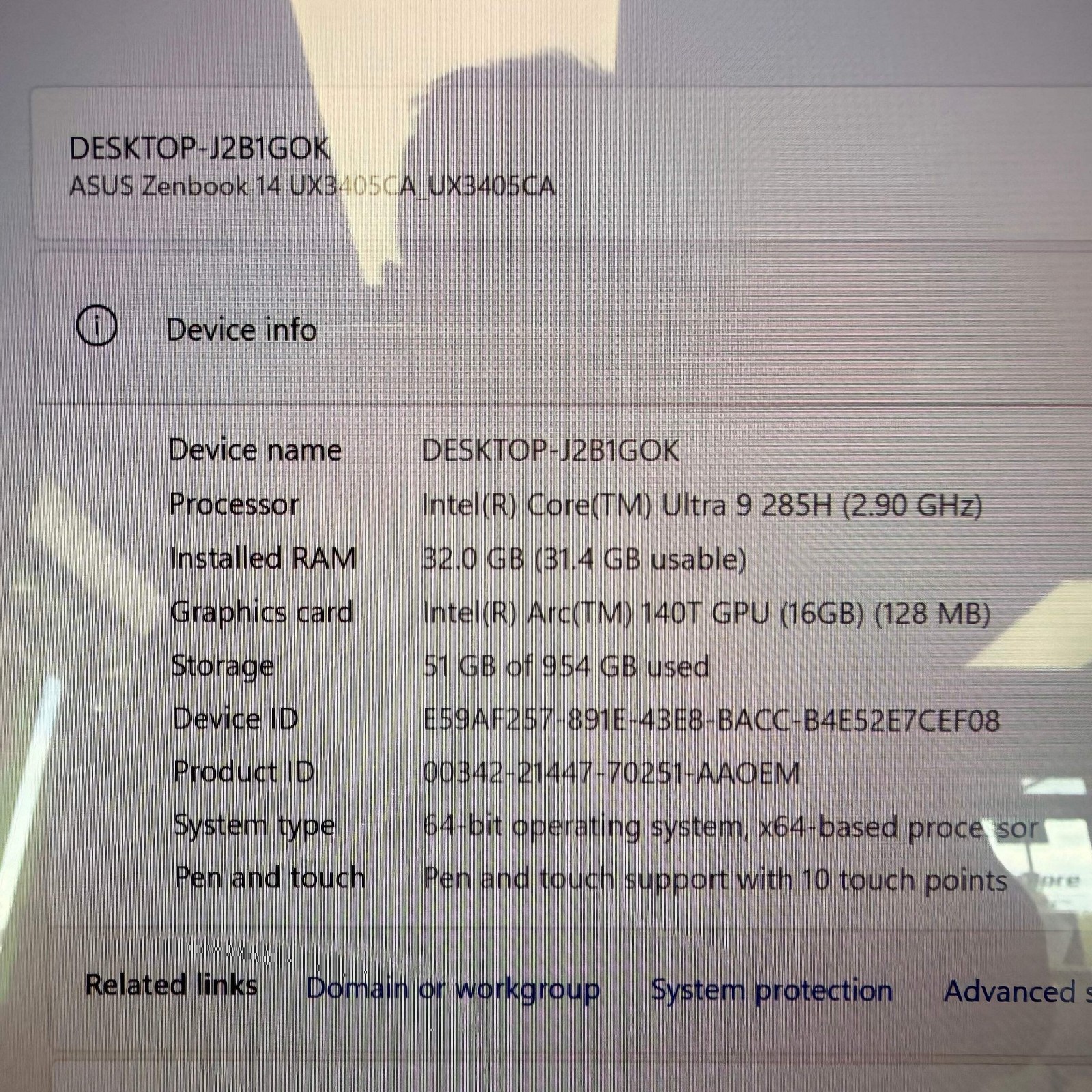 Asus Zenbook UX3405 14″ Core Ultra 9 285H 2.9GHz 32GB RAM 1TB SSD