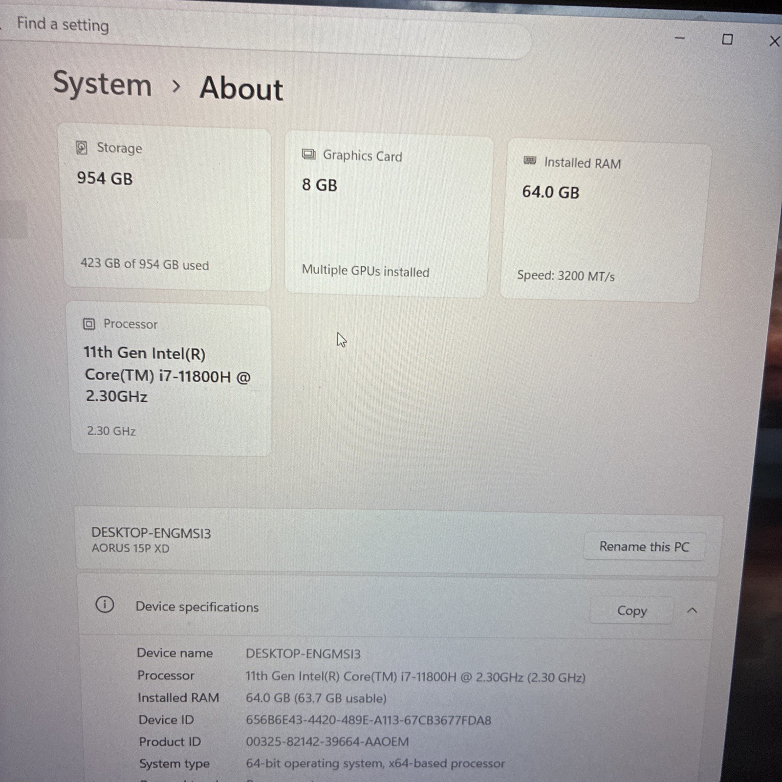 AS IS – NO RAM NO SSD – Gigabyte AORUS 15P XD RTX 3070 8GB i7-11800H Gaming