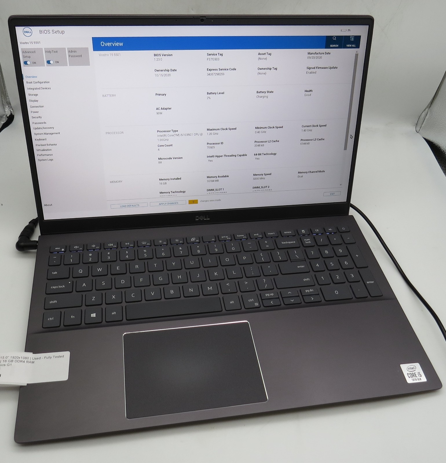 Dell Vostro 5501-15″-i5-1035G1@1.0GHz-16GB DDR4 RAM-NO STRG-NO OS *READ*