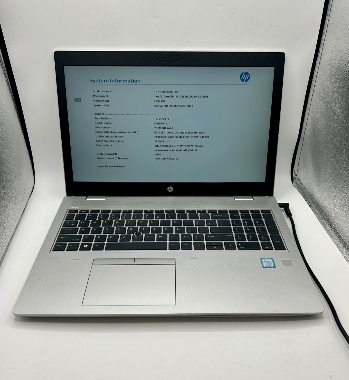 HP ProBook 650 G5 15.6″ Laptop i5-8265U 1.60GHz 8GB RAM Without Storage No Wi-Fi