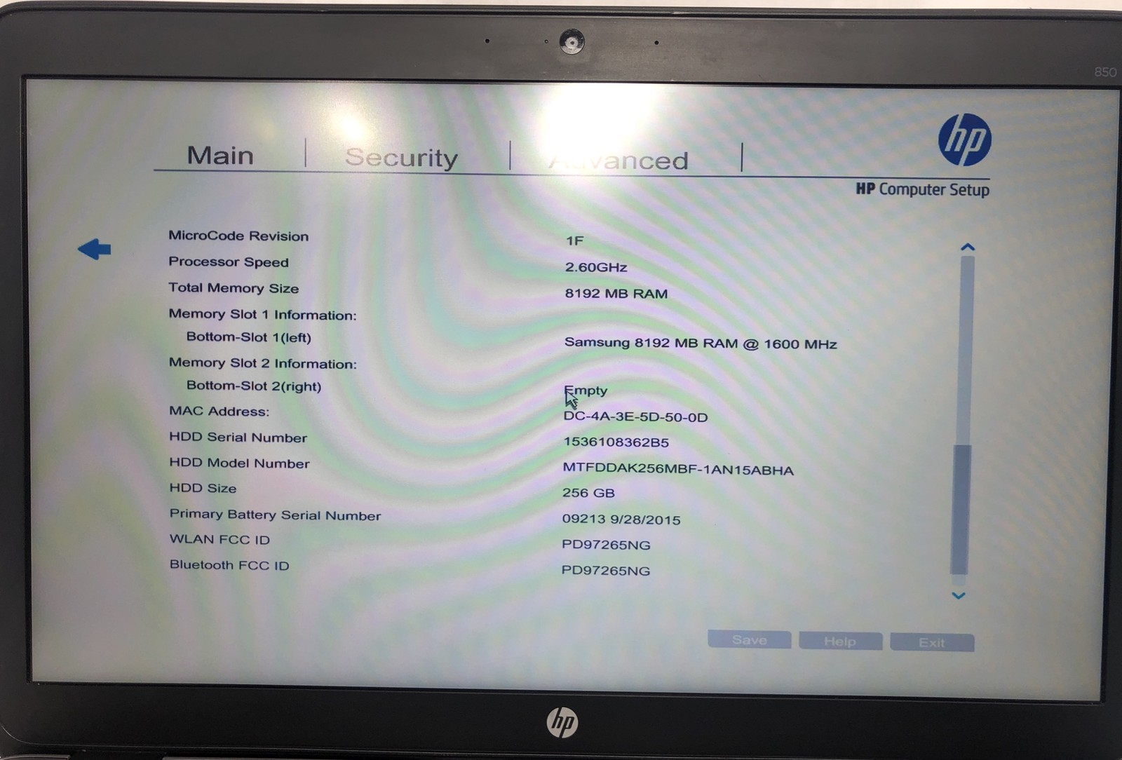 HP Elitebook 850 G2, Intel Core i7-5600U @2.60 GHz, 8GB RAM @1600MHz **No SSD/OS