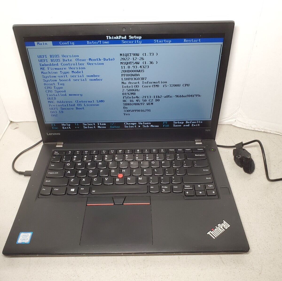 Lenovo Thinkpad T470 14″ i5 7200u 8GB RAM No HDD/SSD/OS! BOOTS TO BIOS! #69