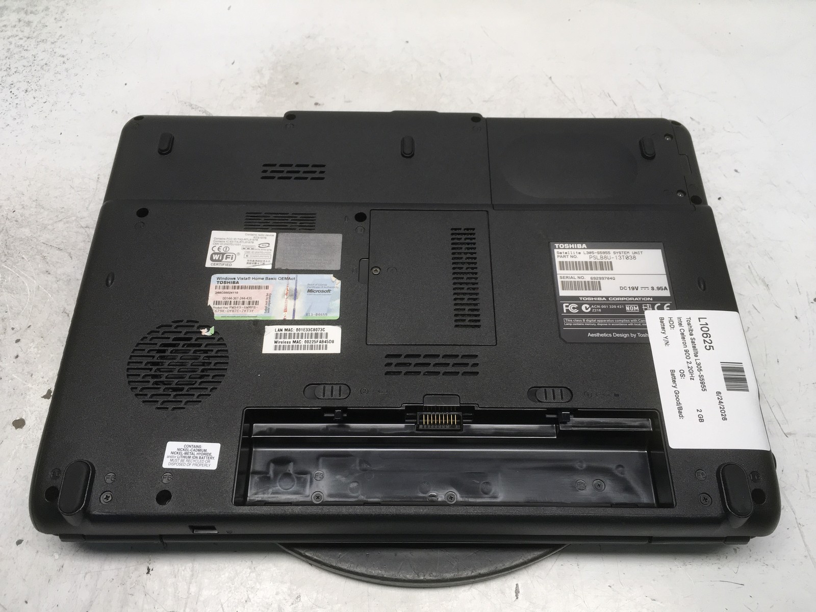 Toshiba Satellite L305-S5955 Intel Celeron 900 2.2GHz 2 GB NO HDD No Batt