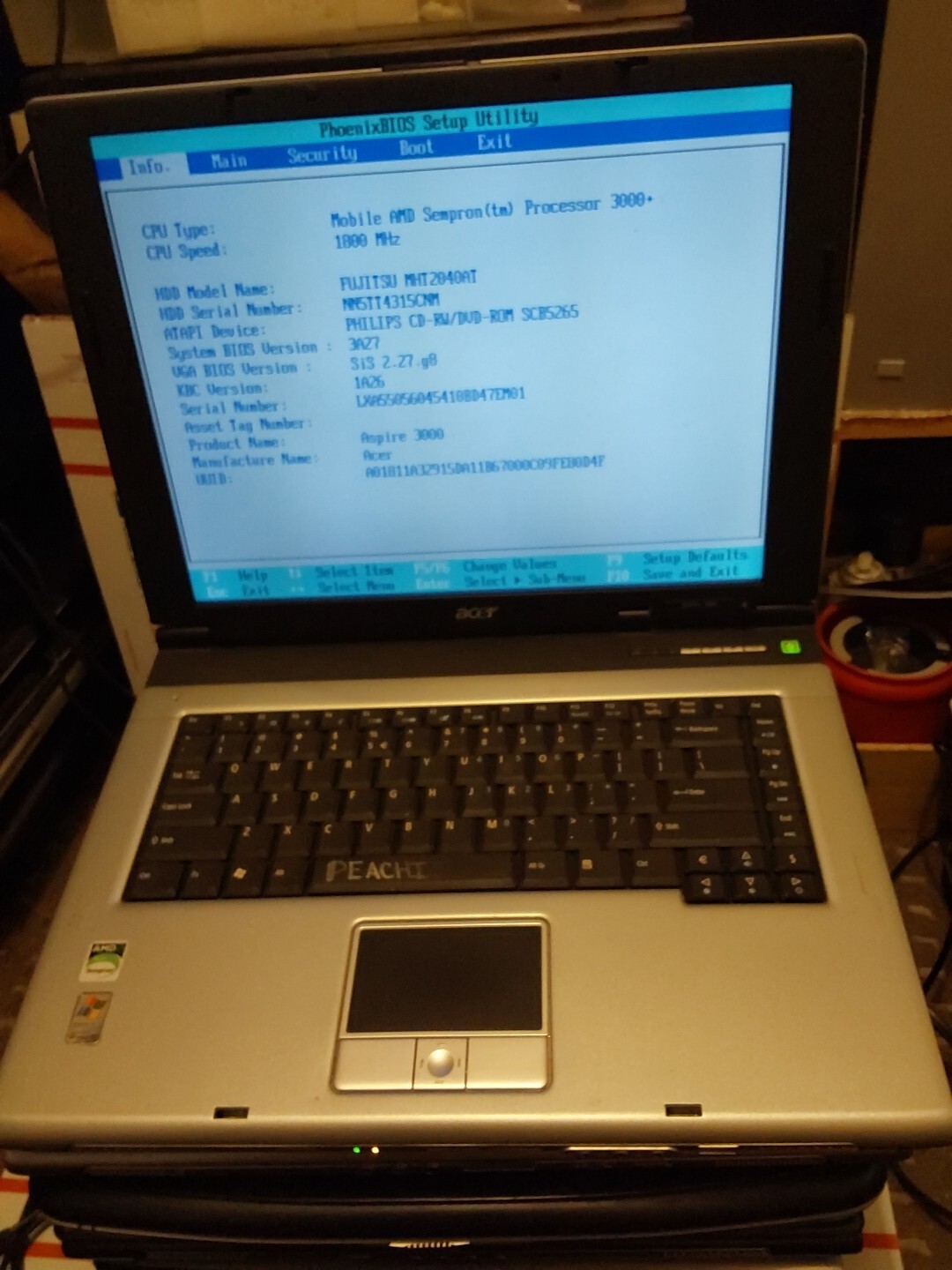 Vintage Acer Aspire 3000 AMD Sempron 3100+ 1.80Ghz 1.25GB RAM 40GB Read