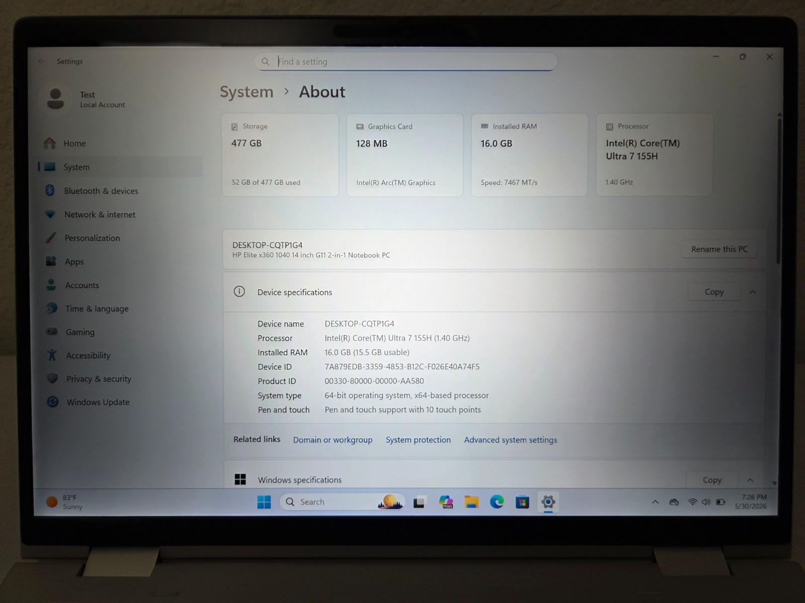 HP Elite x360 1040 G11 14″ – Ultra 7 155H, 16GB RAM, 512GB SSD, WARRANTY