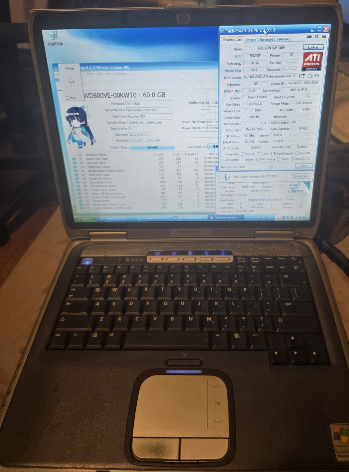 HP Pavilion Ze4200 Intel Celeron 1.70Ghz 512MB RAM 60GB HDD NO BATTERY