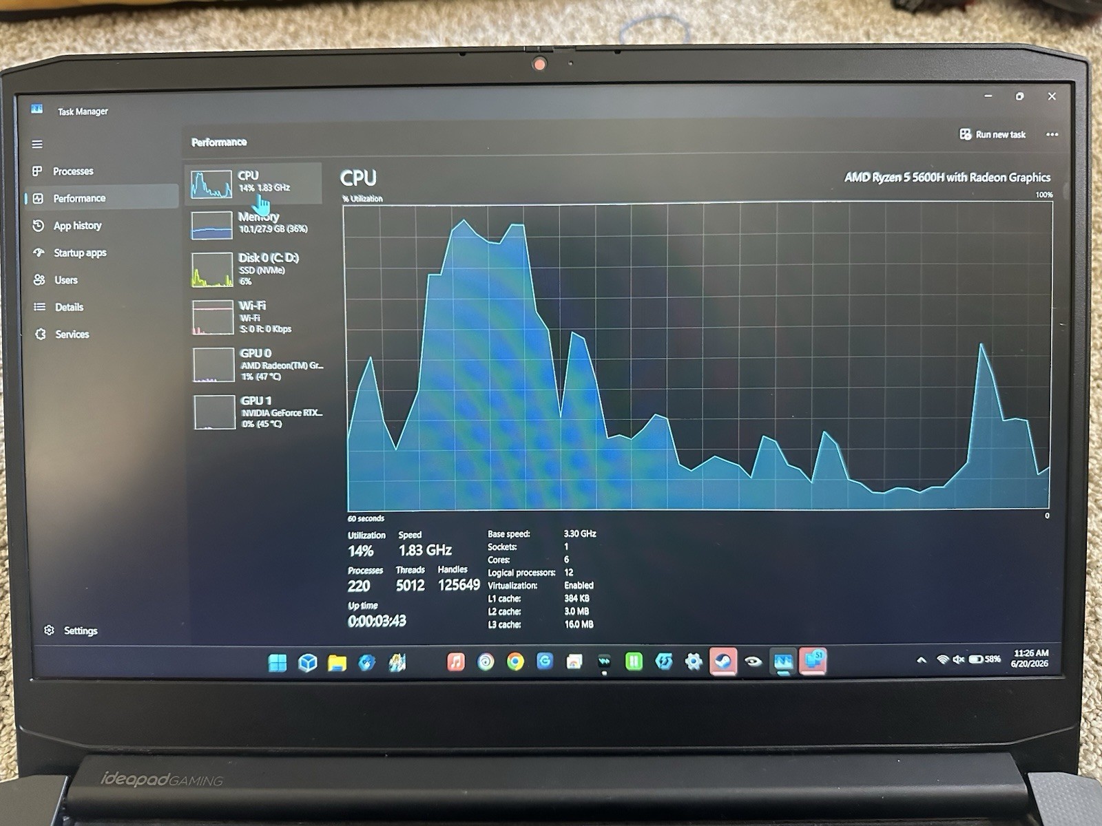 Lenovo IdeaPad Gaming 3 Laptop 32gb RAM 1Tb ssd Ryzen 5 5600H, RTX 3050 Ti,