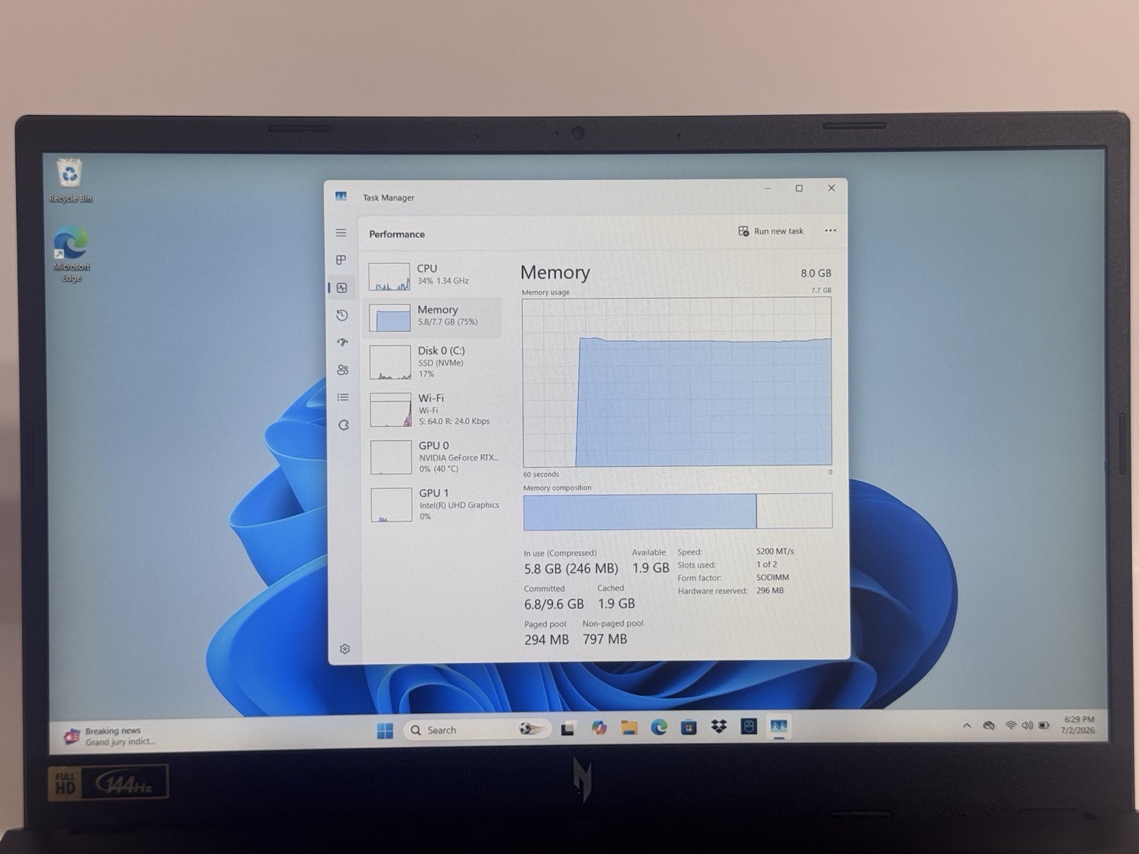 Acer Nitro V 15 165Hz FHD i5-13420H 8GB 512GB SSD RTX 4050 READ