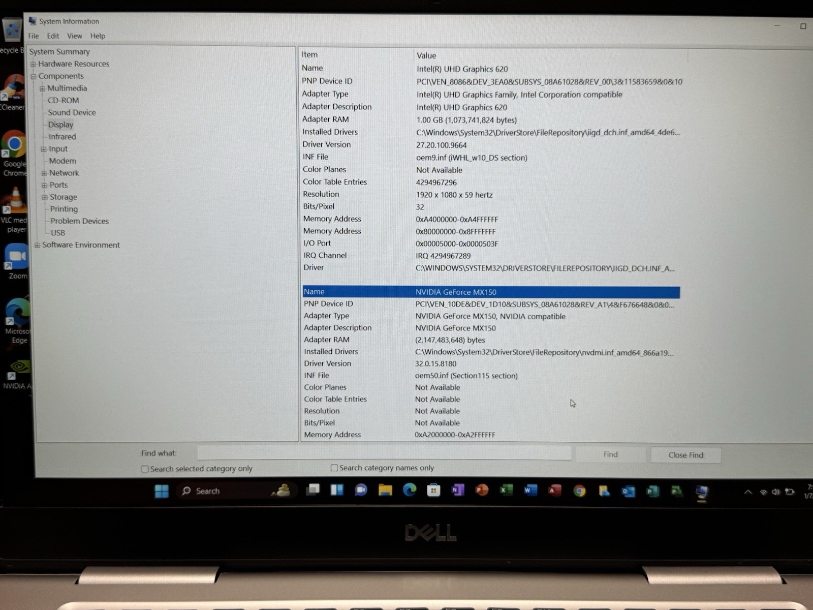 Dell Inspiron 7580 15” i5 8265U 1.6GHz 16GB RAM 256GB SSD NVIDIA GeForce MX150