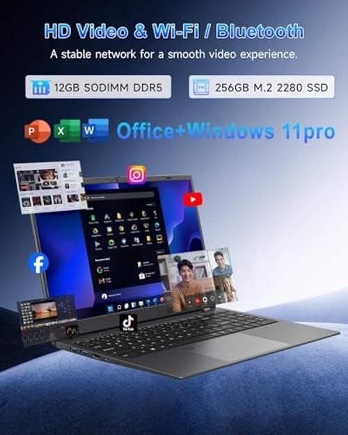 Laptop Computer, 15.6″ FHD IPS Display, N95 Processor (Beat N5095), 12GB 256 GB