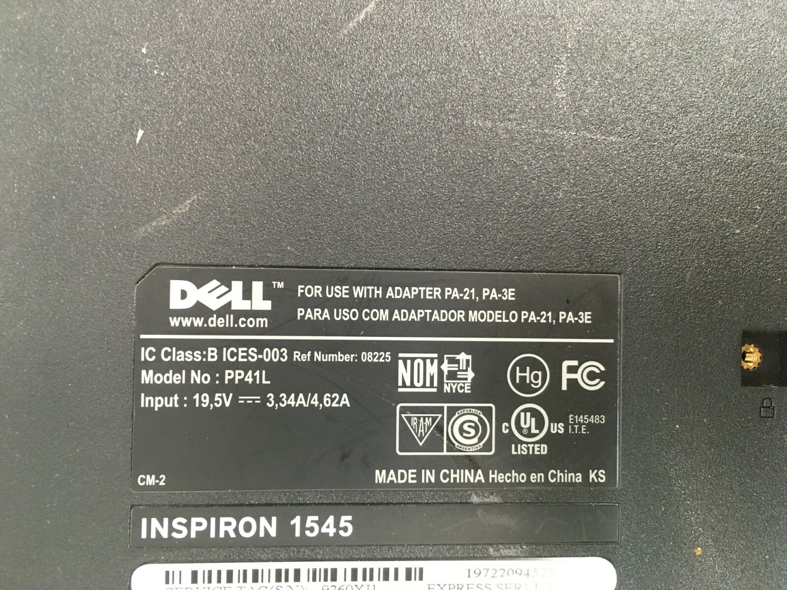 Dell Inspiron 1525 Core 2 duo Laptop For Parts Bad LCD No HDD/RAM/DVD/Battery JR