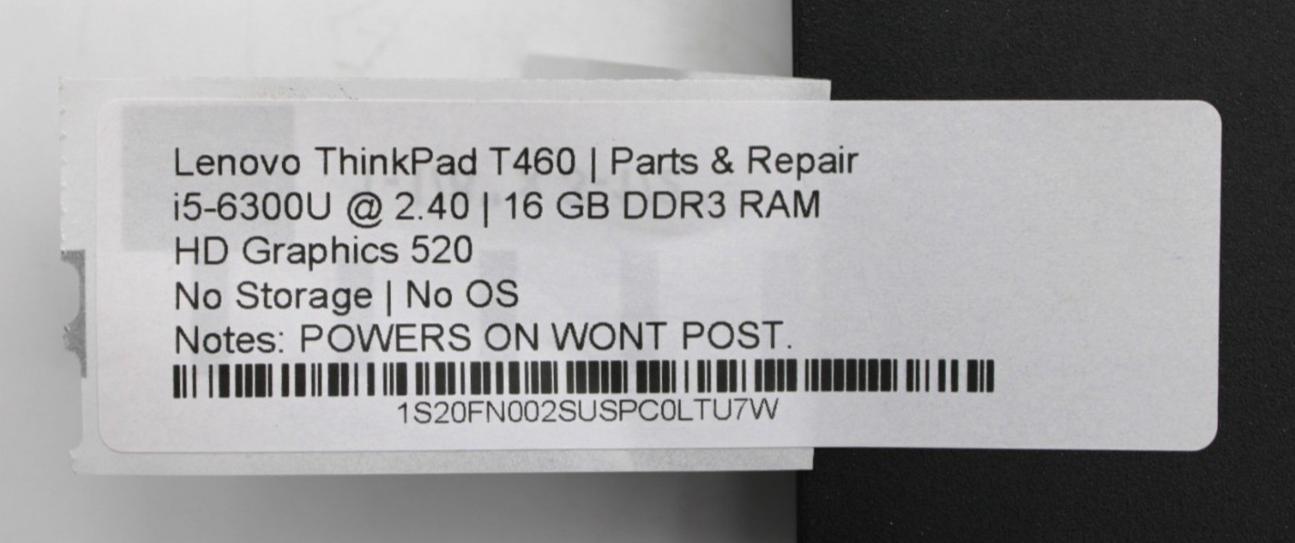 Lenovo ThinkPad T460 i5-6300U@2.4GHz 16GB DDR3 NO STORAGE OR OS *PARTS/REPAIR*