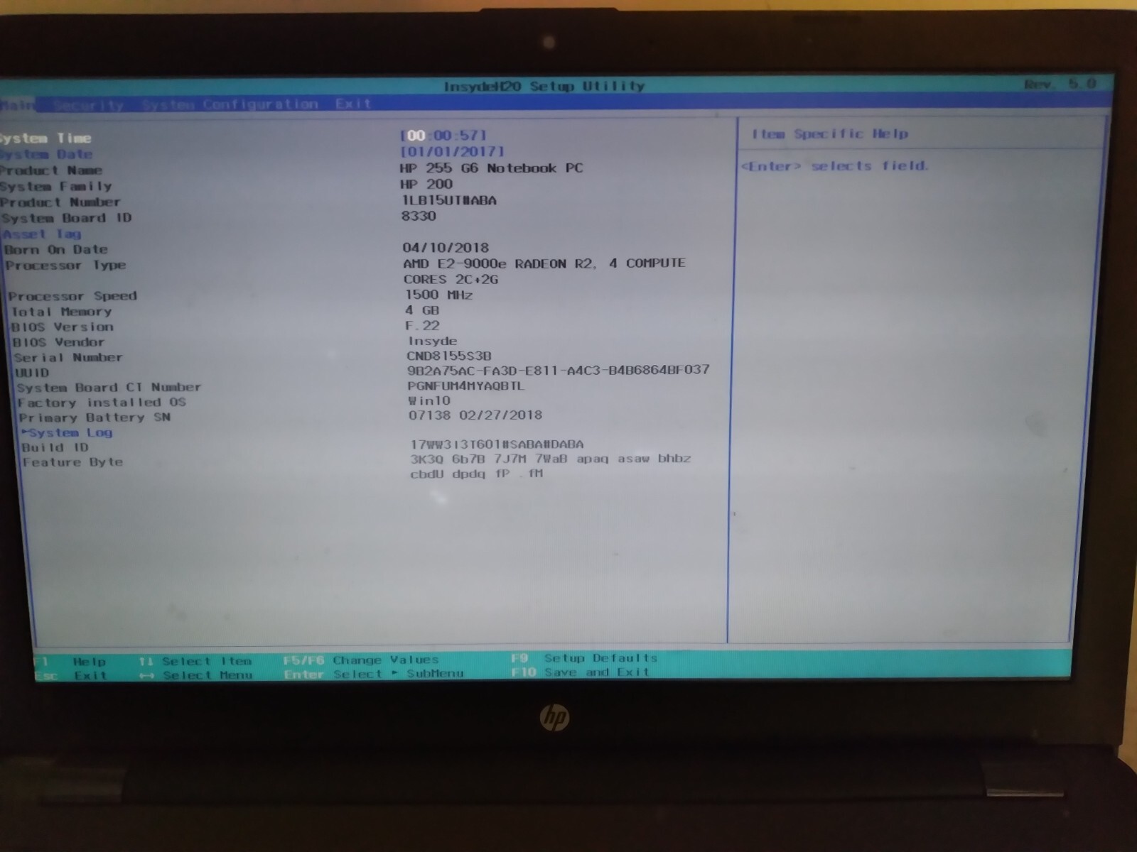 HP Notebook 255 G6 w/AMD E2-9000e, 4GB RAM, 15.6″ Laptop for Parts/Repair
