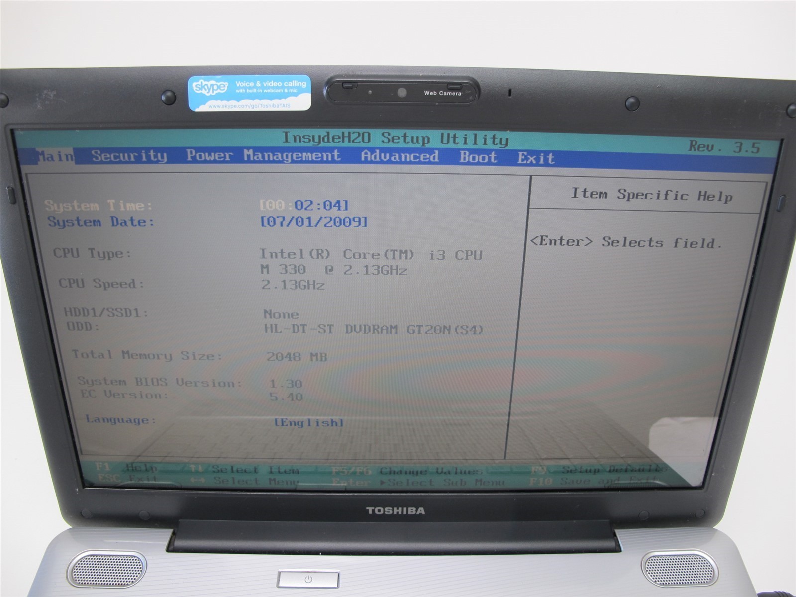 Toshiba Satellite L505 Intel i3 M330 2.13GHz 2GB Ram