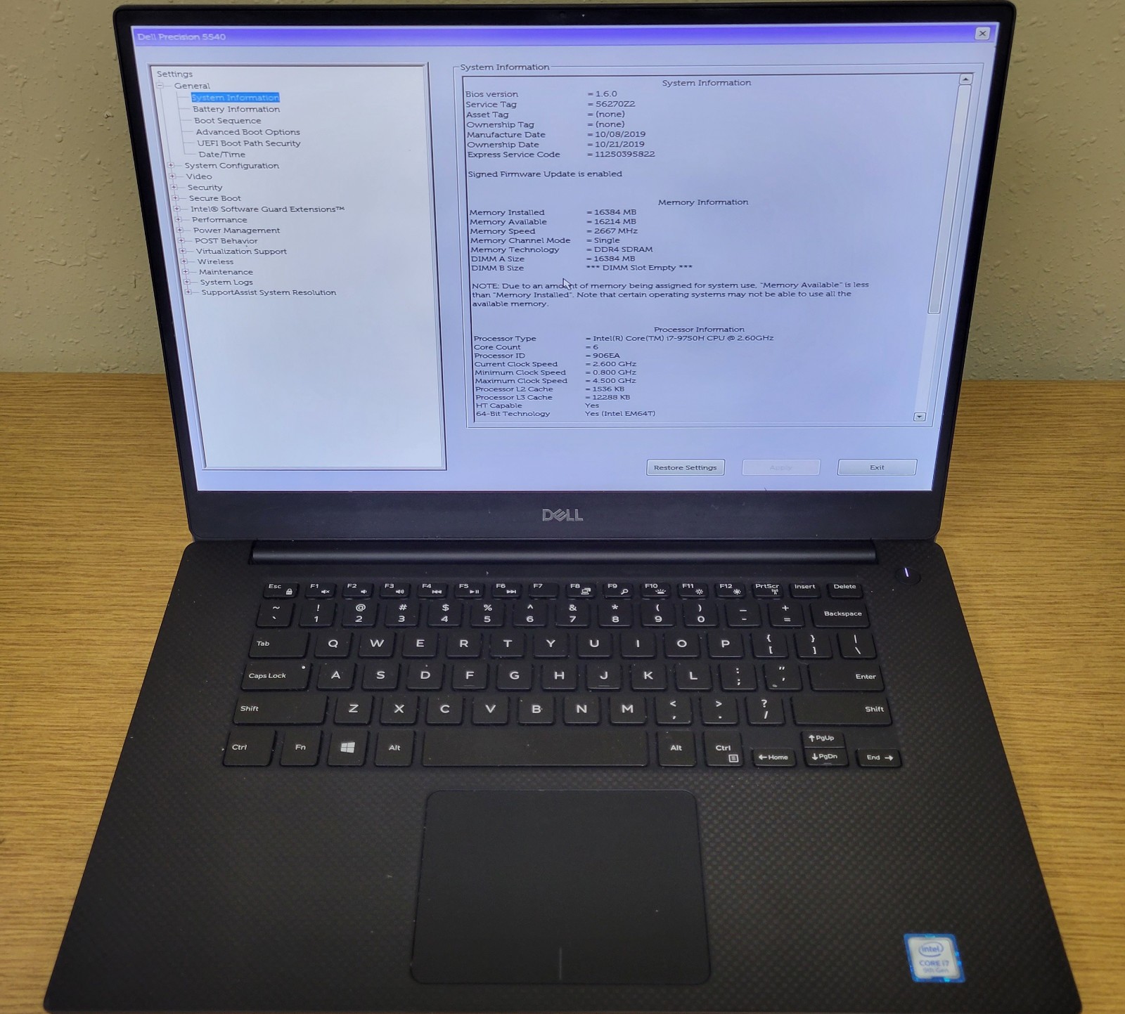 Dell Precision 5540 i7-9750H 2.60GHz 16GB 256GB NVMe Quadro T1000 No OS/SSD