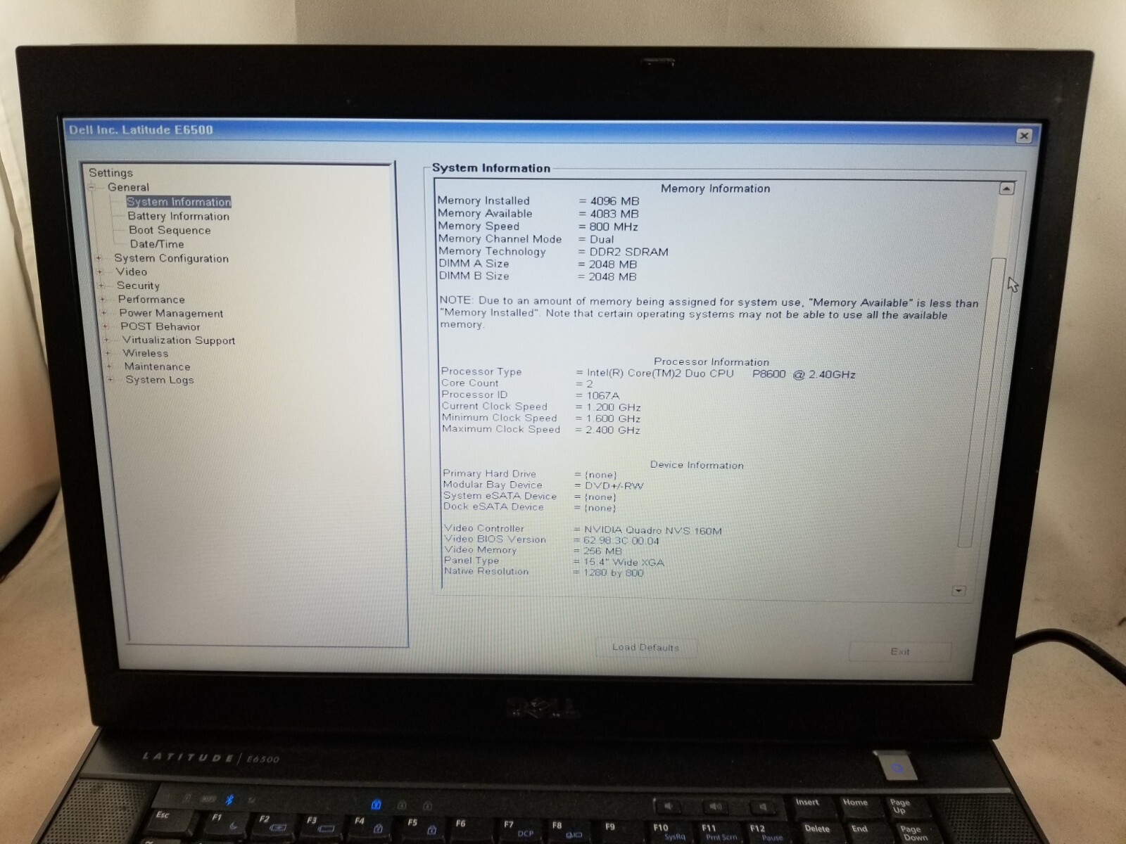 Dell Latitude E6500 15.4″ Laptop Core 2 Duo 2.4GHz 4GB No HDD No Caddy Quadro