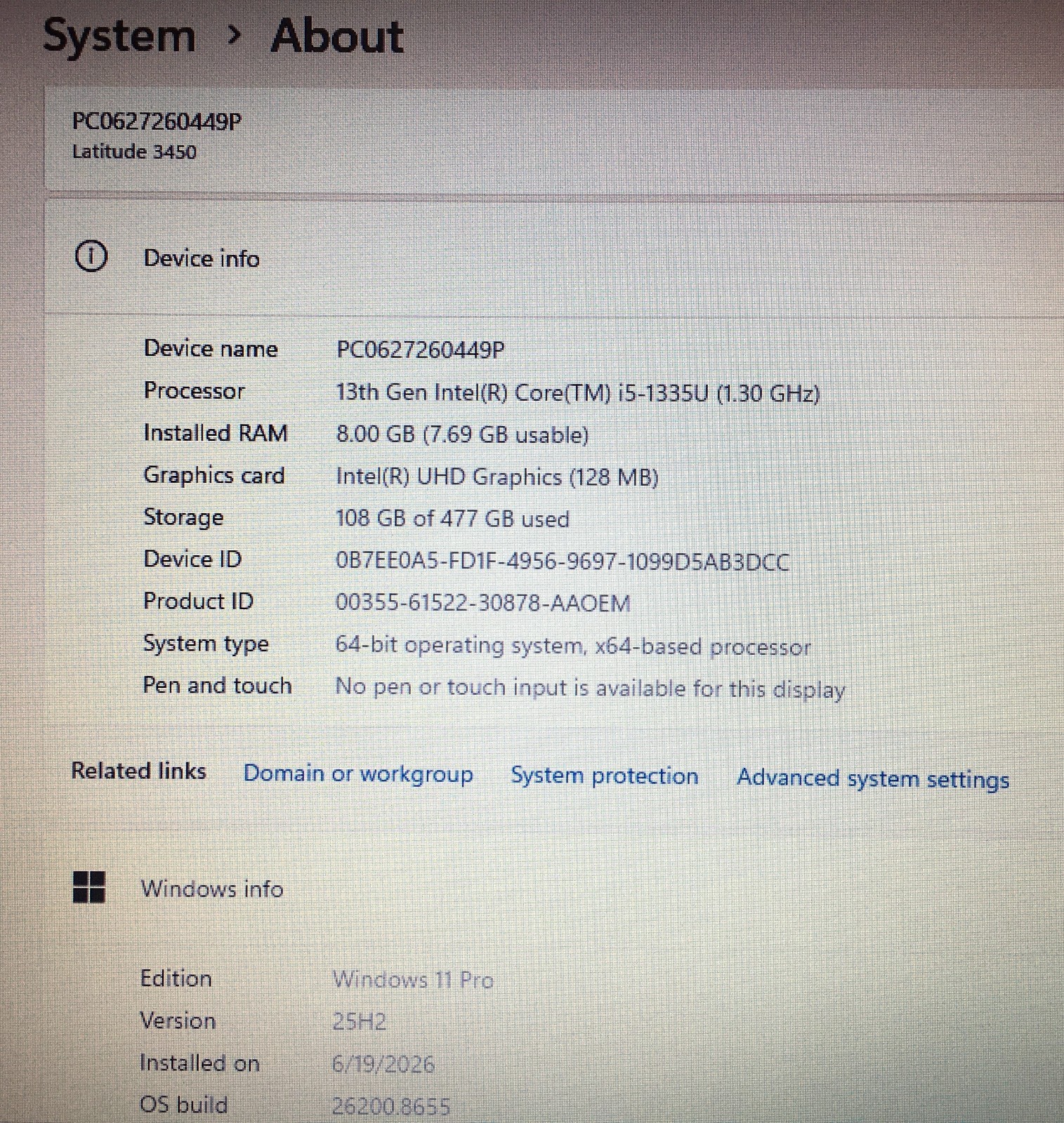 Dell Latitude 3450 i5-1335U 4.60GHz 8GB DDR5 512GB Lit KB Batt + Charger Win11
