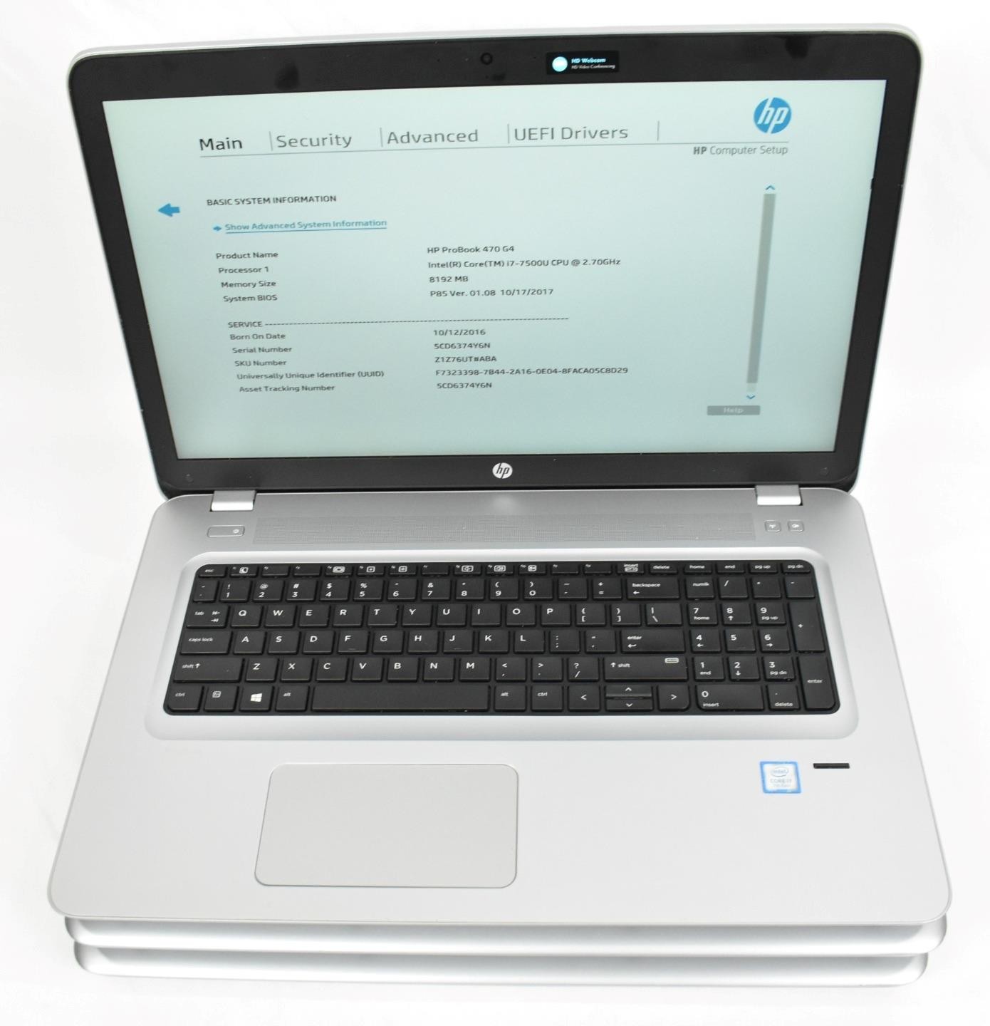 (4) HP ProBook 470 G4 Laptops i7-7500U 2.7GHz 8GB 240GB SSD DVDRW No OS 17.3″