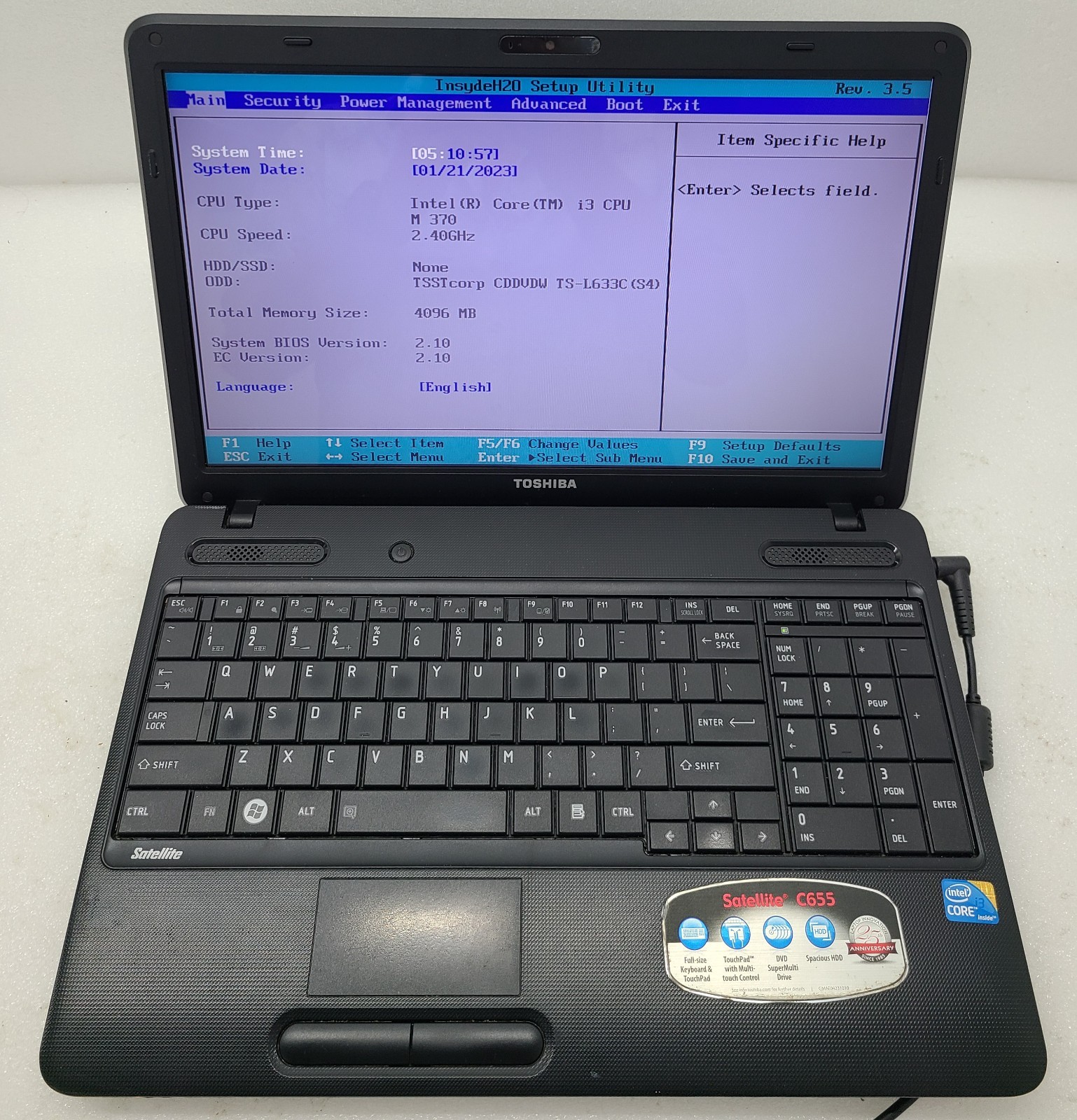 Toshiba Satellite C655-S5061 Laptop Intel i3 M 370 4GB Ram NO HD/OS (FL)