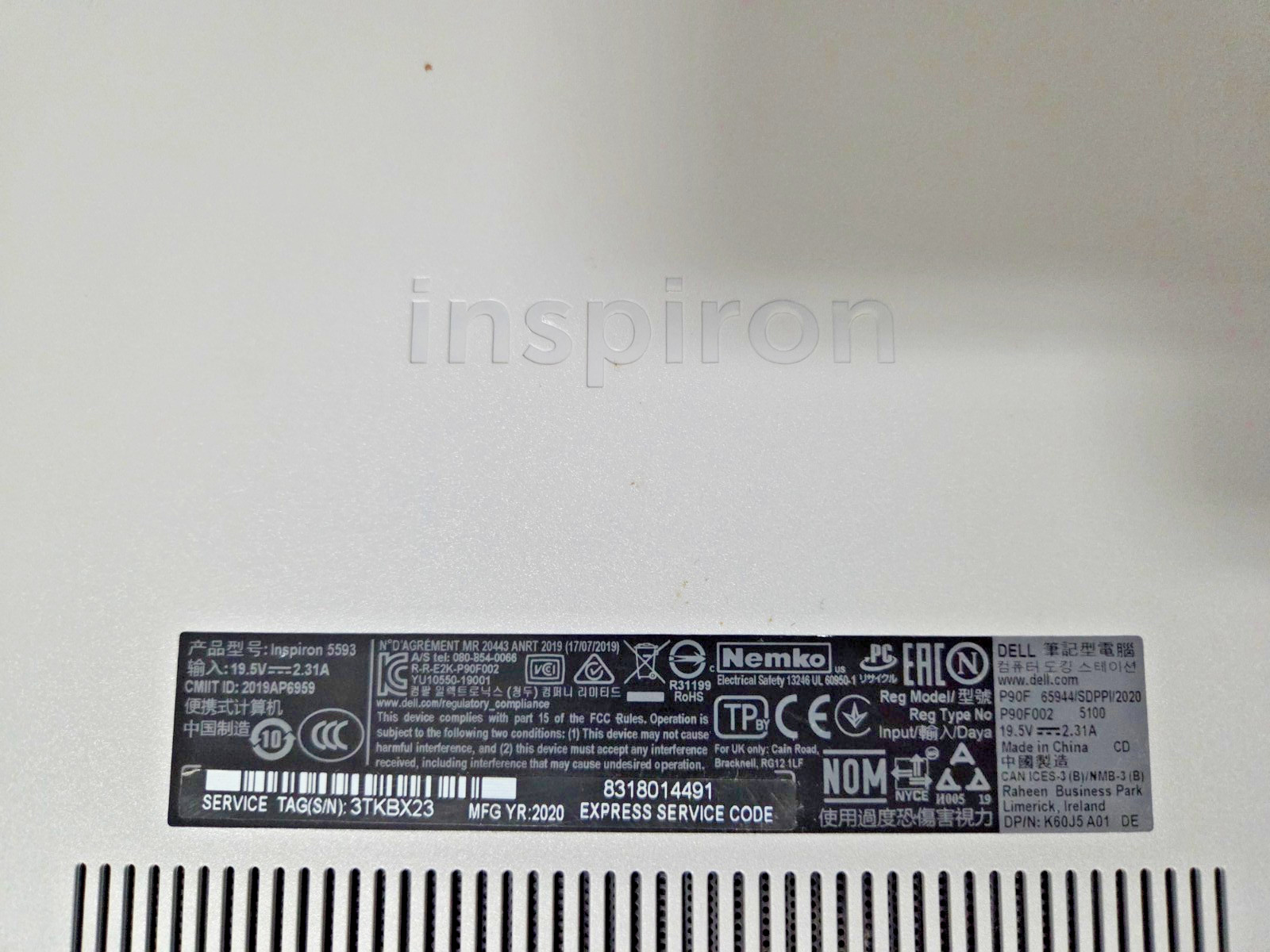 Dell Inspiron 5593 i7-1065G7 1.3Ghz 16GB RAM 512GB Win 11 With Charger + 1TB HD