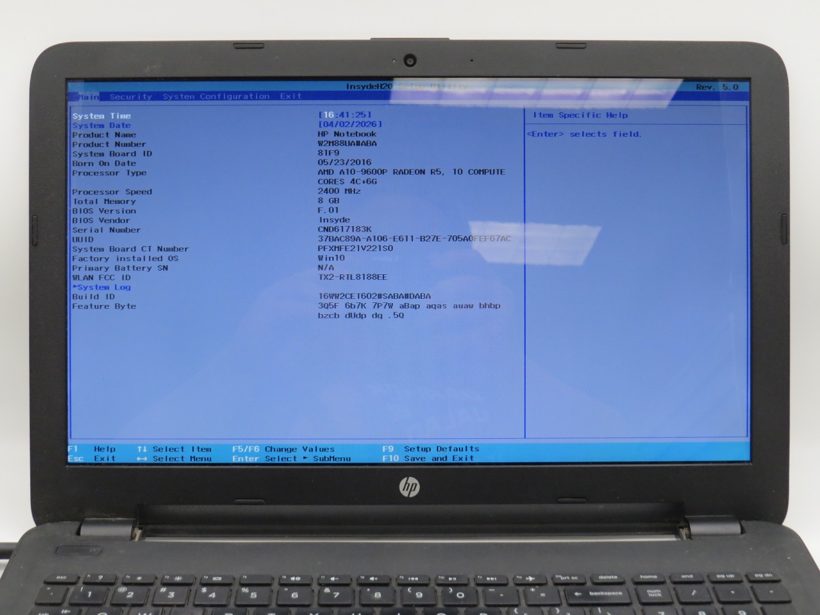HP Pavilion A10-9600P @ 2.4GHz 8GB DDR4 256GB SSD 15.6″ No OS/Battery