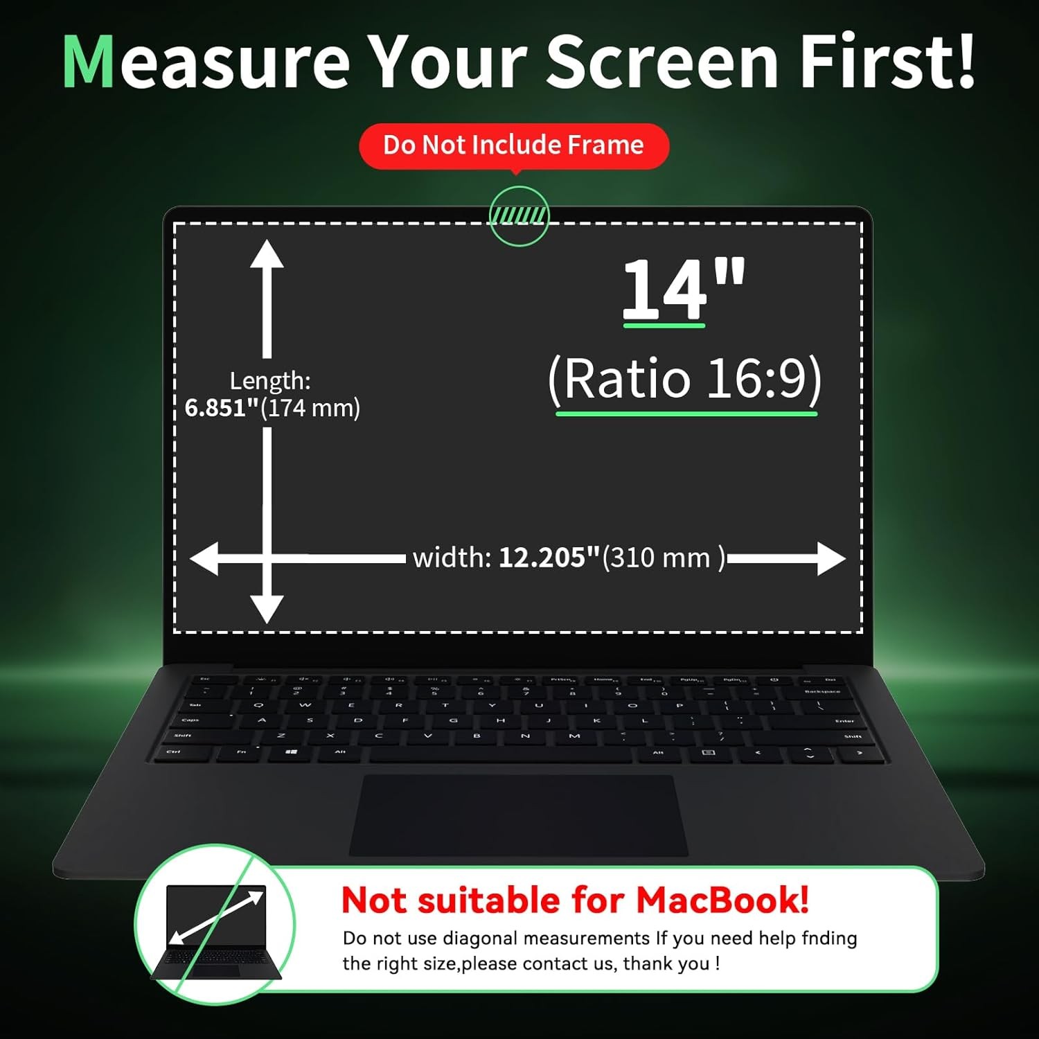 Laptop Privacy Screen 14 Inch, Anti-Glare Blue Light Computer Monitor Protector