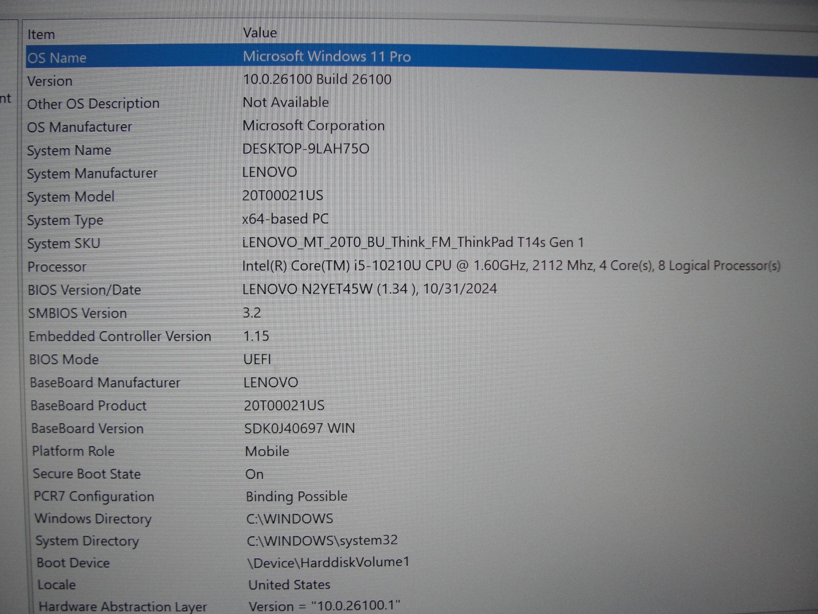 Lenovo ThinkPad T14s Gen 1 14” FHD Intel Core i5-10210U 1.6GHz 8GB SSD 256GB