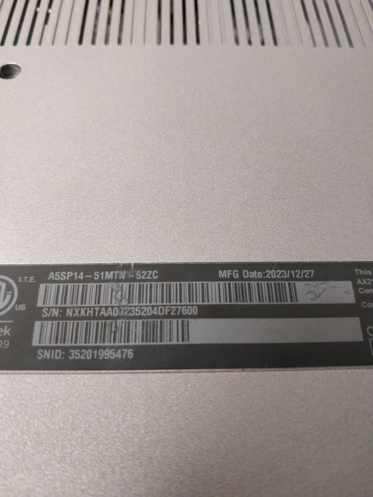 Acer A5SP14-51MTN INTEL CORE I7-150u@3.00GHz 8GB RAM NO DRIVE PARTS 9022
