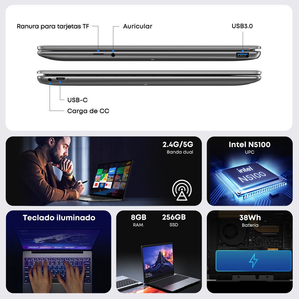 CHUWI GemiBook Pro 14.1″ Laptop Windows 11 Intel J4125 8+256GB Backlit Keyboard