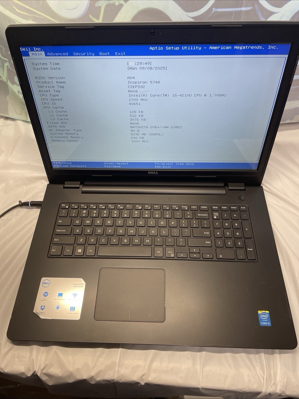 Dell 17 inch BIG SCREEN i5 8GB Ram 250GB SSD Win 11 Laptop Notebook w/AC Adapter