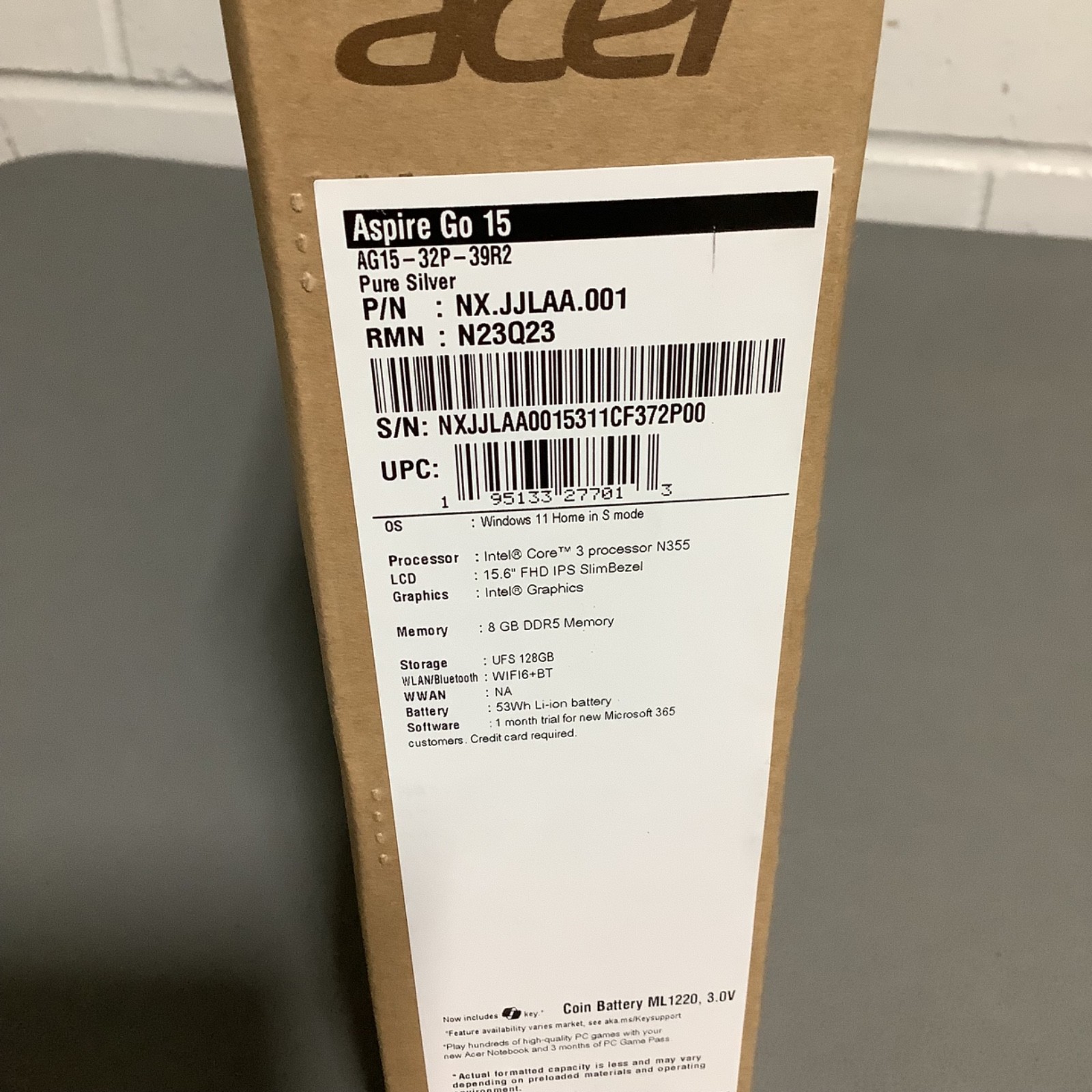Acer Aspire Go 15 Laptop (AG15-32P) Intel Core 3 N355 128GB SSD Wi-Fi 6